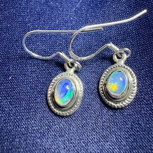 Australian Fire Opal Sterling Silver Dangle Earrings